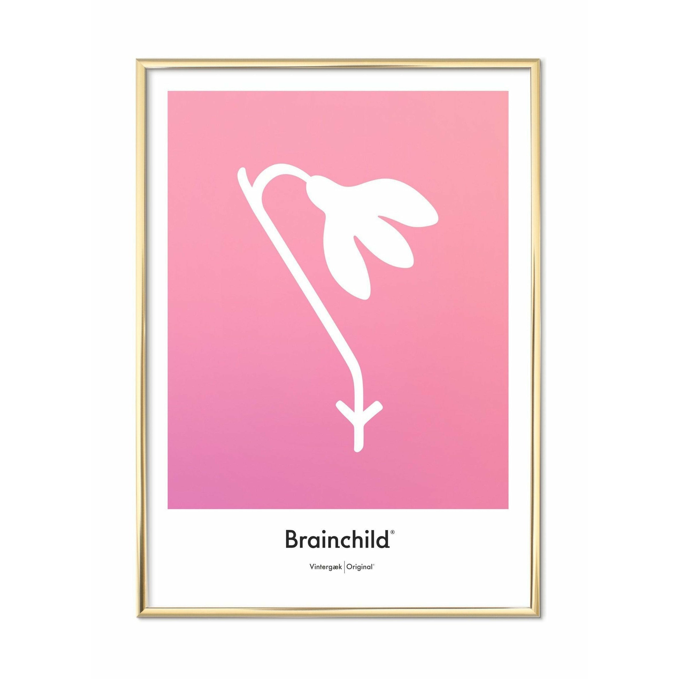 Brainchild Snowdrop Design Icon Poster, Brass Colored Frame A5, Pink