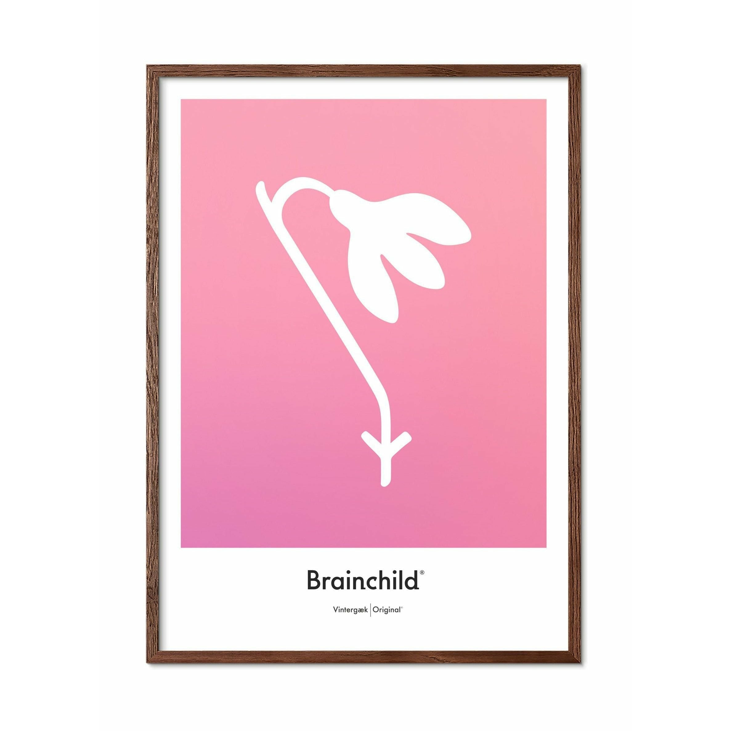 Brainchild Snowdrop Design Icon Poster, Frame Made Of Dark Wood 30x40 Cm, Pink