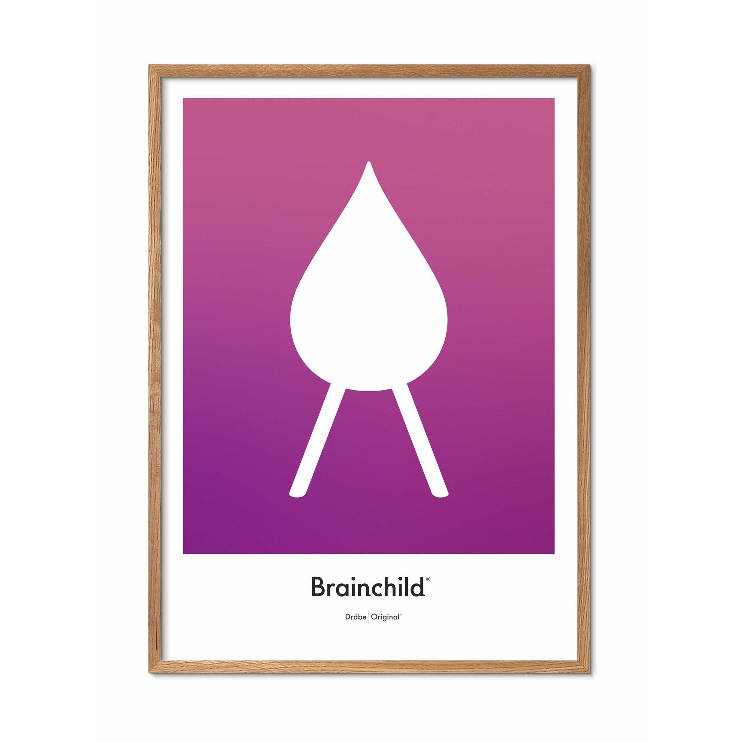 Brainchild Drop Design Icon Poster, Light Wood Frame A5, Purple