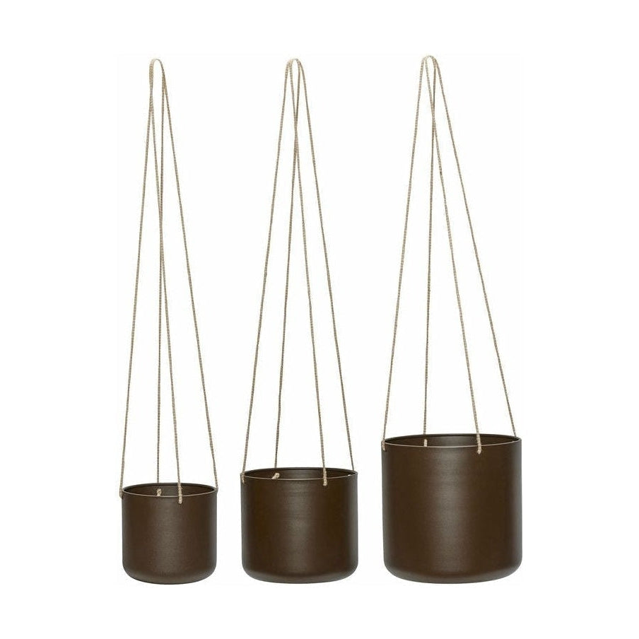 Hübsch Bloom Hanging Pots Set With 3 Large, Brown