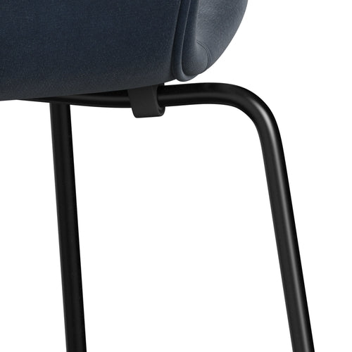 Fritz Hansen 3107 Chair Full Upholstery, Black/Belfast Velvet Grey Blue