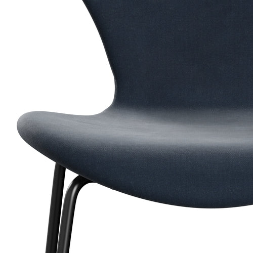 Fritz Hansen 3107 Chair Full Upholstery, Black/Belfast Velvet Grey Blue