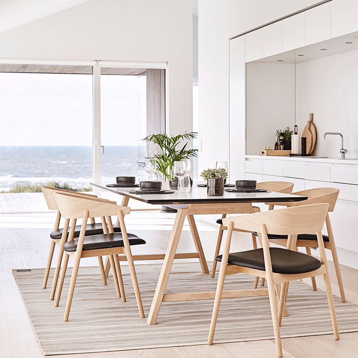 Andersen Furniture T1 Ausziehbarer Tisch, Laminat weiß, Eiche geseift, 160cm