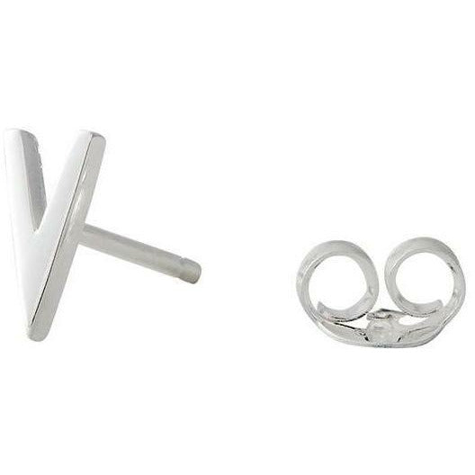 Design Letters Earring With Letter, Silver, V