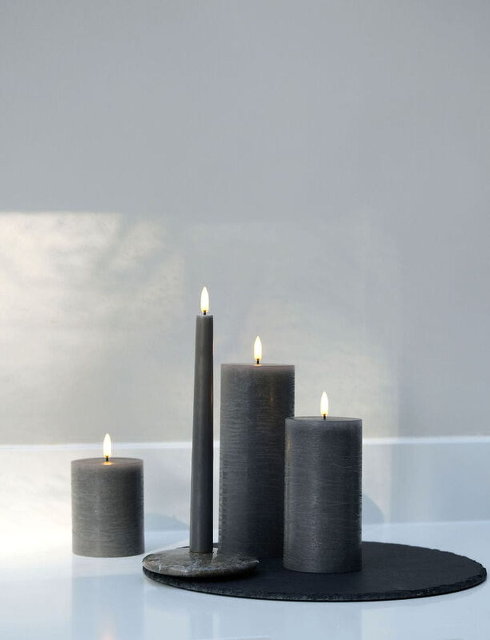 Uyuni Lighting Led Pillar Candle 3 D Flame 7,8x20 Cm, Grey Rustic